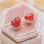 Heart Stud Earring 1 Pair - Red Heart - Gold - One Size