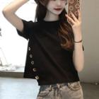 Short-sleeve Asymmetrical Cropped T-shirt Black - One Size