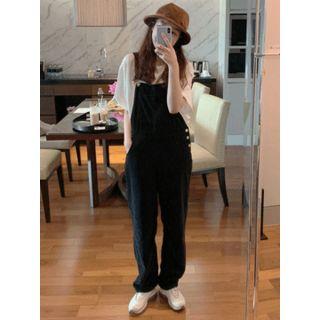 Corduroy Wide-leg Suspender Pants