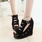 Hidden Wedge Peep Toe Ankle Boots