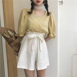 Elbow-sleeve Top / High Waist Shorts