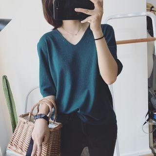 Elbow Sleeve V-neck Sweater