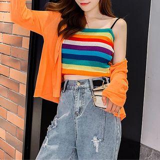 Set: Camisole + Knit Cardigan + Denim Shorts / Jeans