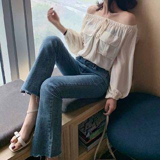 Off-shoulder Dual-pocket Blouse Ivory - One Size