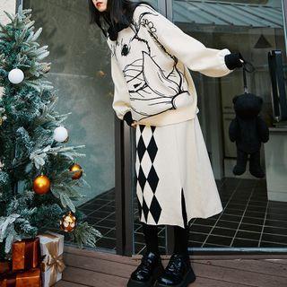 Rabbit Jacquard Sweater / Knit Midi Skirt