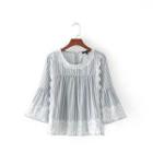Short-sleeve Striped Panel Lace Top