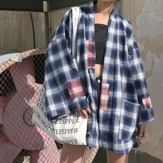Plaid Patched Oversized Shirt