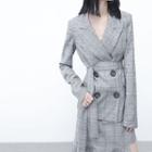 Double-breasted Plaid Blazer With Sash