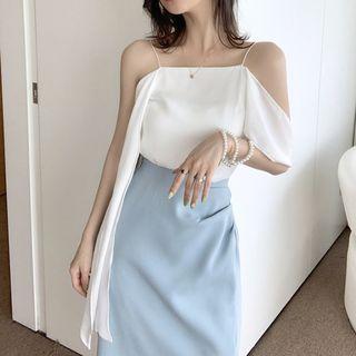 Cold Shoulder Strappy Top / Midi A-line Skirt