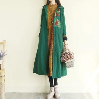 Embroidered Hooded Long Buttoned Jacket