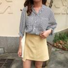V-neck Striped Short Sleeve Blouse