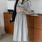 Short-sleeve Lettering Print A-line Midi T-shirt Dress