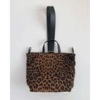 Leopard Faux-suede Versatile Bag Dark Brown - One Size