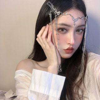 Rhinestone Fringed Alloy Headpiece Tassel Hair Band - One Size