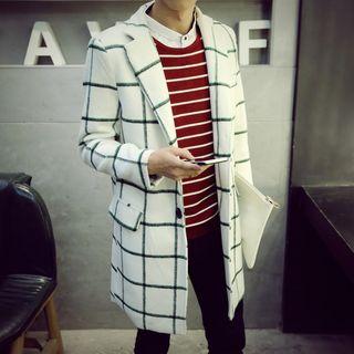 Double-button Check Woolen Coat