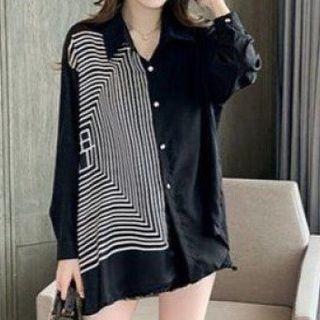 Long-sleeve Asymmetric Print Oversized Shirt