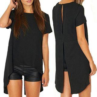 Short-sleeve Open Back Chiffon Top