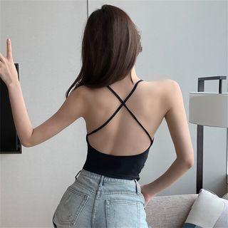 Open-back Cropped Camisole Top Black - One Size