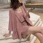 Set: 3/4-sleeve Blazer + Shorts + Camisole Top