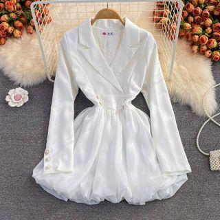 Faux Pearl Detail Lapel Pompong Dress