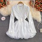 Faux Pearl Detail Lapel Pompong Dress