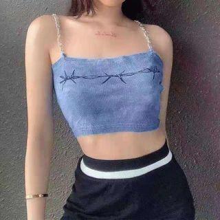 Print Chain Strap Knit Camisole Top