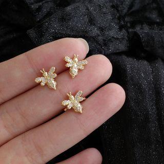 Set Of 3: Rhinestone Bee Earring Set Of 3 - Gold - One Size