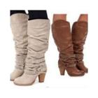 Ruched Faux Leather Chunky Heel Tall Boots