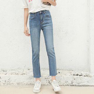 High-waist Washed Straight-leg Jeans