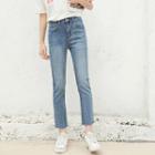 High-waist Washed Straight-leg Jeans