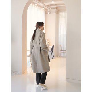 Snap-button Loose-fit Long Coat With Sash