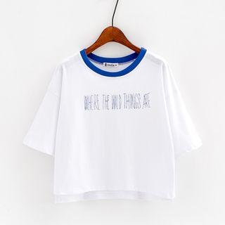 Lettering Cropped Short Sleeve T-shirt