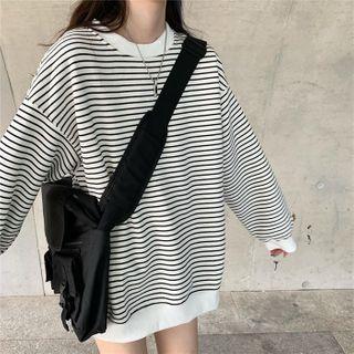 Long-sleeve Striped Fleece-lined Sweatshirt