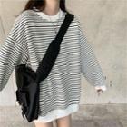 Long-sleeve Striped Fleece-lined Sweatshirt