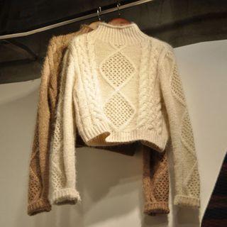 Mock-turtleneck Cropped Cable Knit Sweater