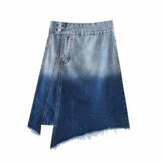 Two-tone Asymmetrical Denim Mini A-line Skirt