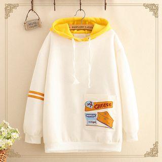 Cheese Patch Fleece-lined Hoodie As Shown In Figure - One Size