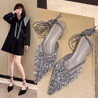 Lace-up Sequin Kitten-heel Sandals