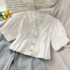 Lace-trim Puff-sleeve Shirt White - One Size