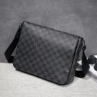 Faux Leather Gingham Flap Crossbody Bag Black - One Size