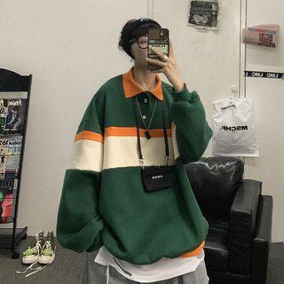 Color Panel Polo-neck Sweatshirt
