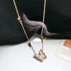 Butterfly Rhinestone Pendant Alloy Necklace Gold - One Size