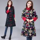 Floral Print Frog Button Padded Jacket