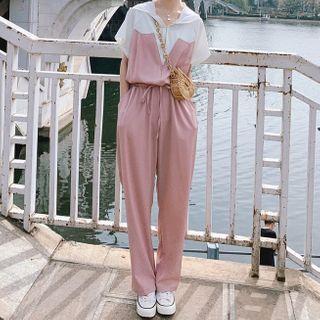 Two-tone Hooded Straight Leg Jumpsuit
