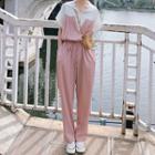Two-tone Hooded Straight Leg Jumpsuit