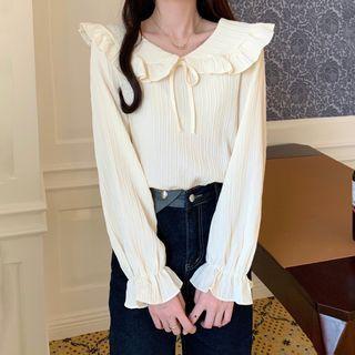 Plain Peter Pan Collar Long-sleeve Blouse