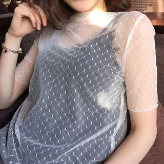 Dotted Sheer Short-sleeve Top