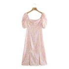 Striped Print Square Neck Short-sleeve Mini A-line Dress