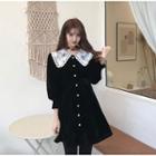 Lace Collar Long-sleeve Mini A-line Velvet Dress