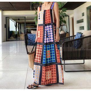 Dotted Sleeveless Maxi Shift Dress As Shown In Figure - One Size